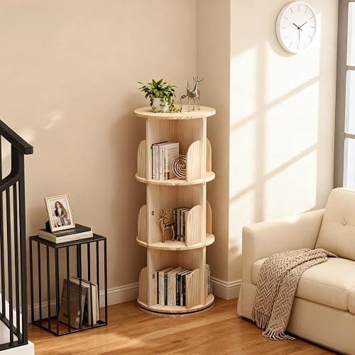 Bibliothèque rotative à 360 ° - En bois massif - Étagère sur pied - Multifonction - Étagère de rangement pour enfants et adultes - 3 étages - Diamètre : 39 cm - Hauteur : 98 cm thumbnail 7