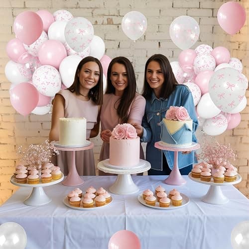 Pink Bow Balloons Light Pink and White Balloon 12inch Clear Bow Balloons Coquette Birthday Party Decorations Helium Latex Balloon for Arch Bridal Shower Bachelorette Weddiing Decor thumbnail 6