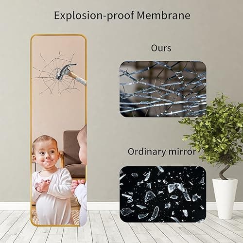 Giftgarden 47"x14" Gold Full Length Mirror Aluminum Framed, Modern Long Wall Mirror Tall Full-Body, Wall Mounted or Over The Door Hanging for Bedroom Closet Bathroom, Golden - Black thumbnail 6
