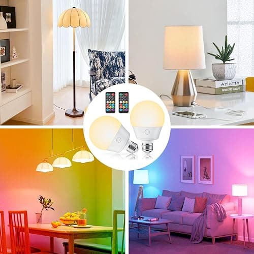 Brightown E26 Rechargeable Light Bulb with Remote and Timer, Battery Backup Bulb for Sconces and Lamps, Magnetic Bulbs for Non-Hardwired Fixture, 3 Color Temperatures + 9 RGB Colors, Dimmable, 2 Pack thumbnail 6