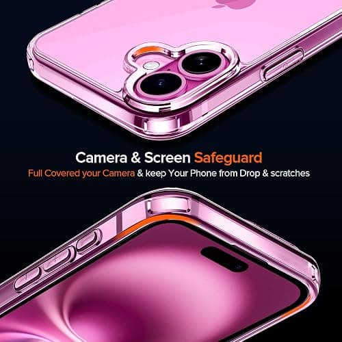 ivoler 3 in 1 Camera Cover for iPhone 16 6.1-Inch Case, 2 Pack Tempered Glass Screen Protector, Slim Soft TPU Shockproof Anti-Scratch Silicone - Clear thumbnail 6