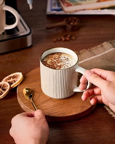 famiware Coffee Mug Set for 8, Star 12 oz Catering Mugs Cup Set with Handle for Coffee, Tea, Cocoa, Milk - Ceramic Stoneware Drinkware Set, White thumbnail 2