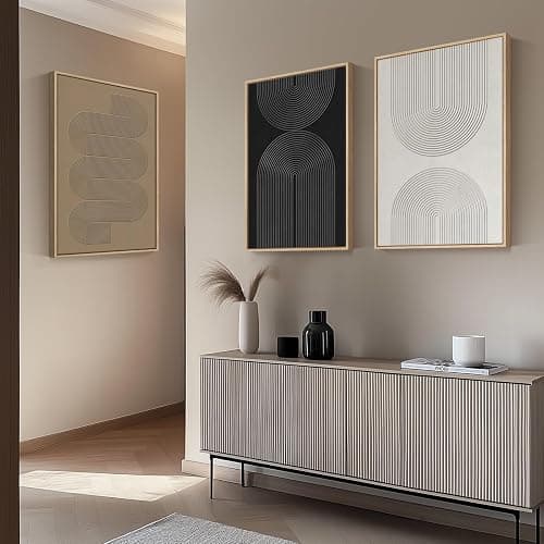Large Framed Black and White Neutral Abstract Wall Art, 3 Piece Minimalist Canvas Prints Paintings Artwork for Walls, Boho Geometric Pictures for Living Room Hallway Office Wall Decor Total 30x60 In thumbnail 2
