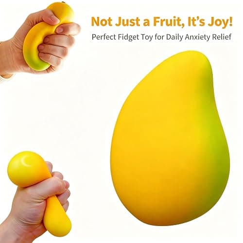 Gold Mango Squishy, Crunchy Mango Squishy, Fast Rebound Fidget Stress Relief Realistic Fruit Squeeze Toy, Anxiety Sensory Stress Hand Toys, Soft Simulation Fruit Stress Relief Balls thumbnail 3
