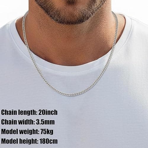 Fiusem 3.5mm Cuban Link Chains for Men, Silver Tone/Black/14K Gold Plated Stainless Steel Necklace Chain, Mens Necklace 16, 18, 20, 22, 24, 26, 28 Inch thumbnail 7