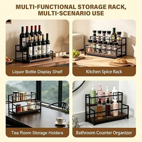 Foliantrix Coffee Syrup Organizer Rack 2-Tier Wine Rack Spice Racks Coffee Bar/Station Organizers Liquor Cabinet/Stand/Decor Bottle Organizer for Countertop Display Shelves/Holder/Storage thumbnail 4