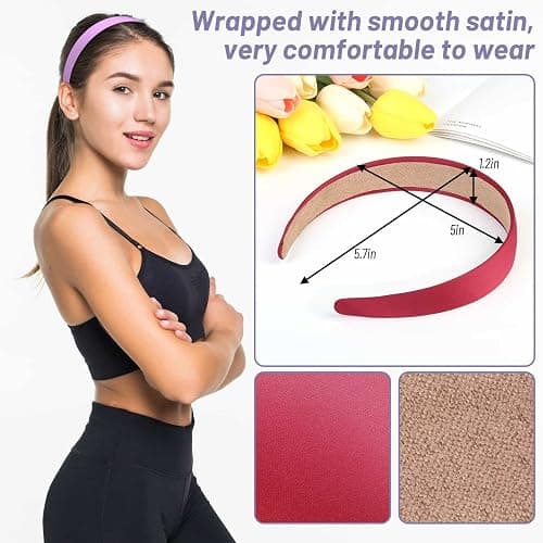 anezus 16 Pcs Satin Headbands Bulk 1 Inch Anti-slip Ribbon Hair Bands Plain Hard Headbands for Women Girls DIY Craft Hair Accessories (Multicolor) thumbnail 3