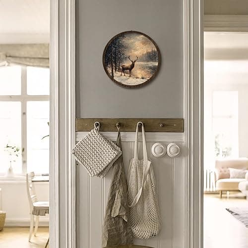 VONTP Vintage Moody Farmhouse Deer Wall Art Decor, Rustic Winter Forest Deer Landscape Wooden Wall Hanging Decor for Home Bedroom Living Room Cabin, 9.8x9.8 Inch thumbnail 5