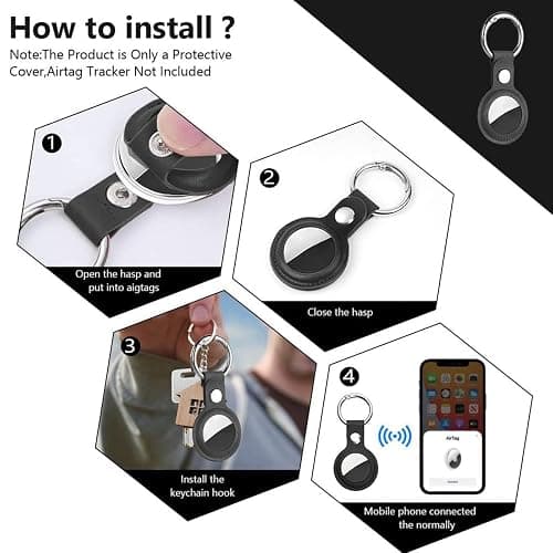 Ainiv AirTag Schutzhülle, Schutzhülle Kompatibel mit AirTags, Leder Keyring, Mini Apple AirTags Case, Hülle, Cover mit Schlüsselanhänger Schwarz thumbnail 4