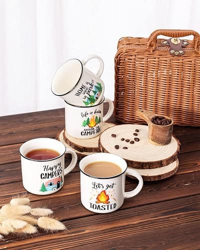 Nefelibata Camping Gifts Ceramic Coffee Mug Set of 4 Happy Campers Tea Cups | Travel Holiday Campfire Coffee Cup for Coffee, Tea & Hot Cocoa Outdoor Anniversary Wedding Christmas Camping Lover Gifts thumbnail 2