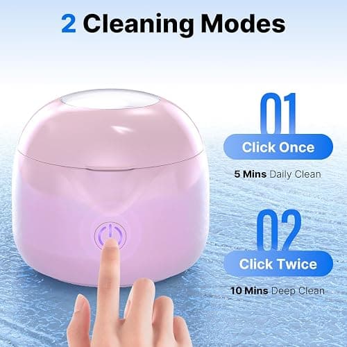 CXRUY Ultrasonic Retainer Cleaner - UV Dental Cleaning Pod Night Guard Cleaner for Dentures, Aligner, Braces, Toothbrush Heads, Jewelry (Pink) thumbnail 5