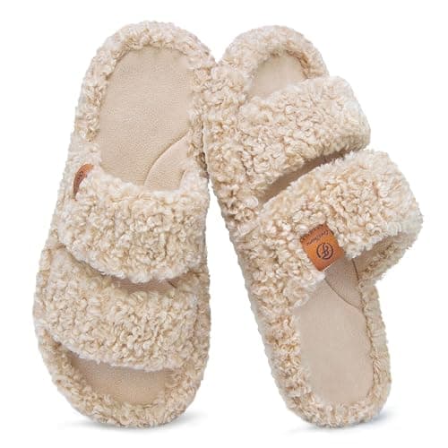 EverFoams Womens Fuzzy Open-toe Slippers Soft Comfy Memory Foam Indoor House Shoes - Image 1
