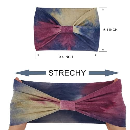 YONUF Wide Boho Headbands for Women Fashion Knotted Headband Yoga Workout Hair Accessories African Head Wrap Red Tie Dye 4 Pack thumbnail 6