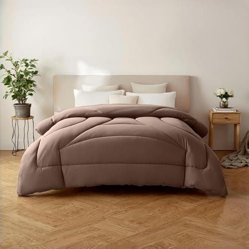 Yuncojin Down Alternative Comforter Queen Size,Soft Fluffy Duvet Insert for All Seasons,Lightweight Winter Bed Quilt,Skin Friendly,Brown,90"x90" thumbnail 2