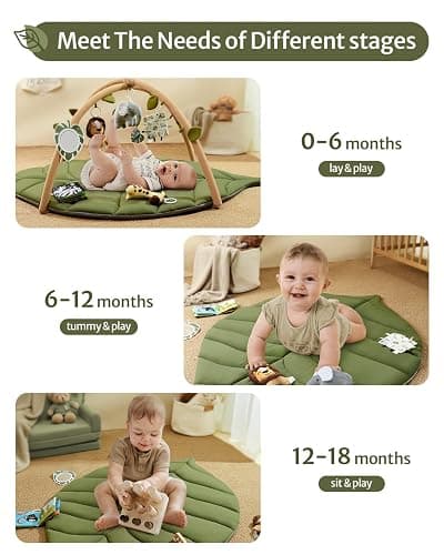 Blissful Diary Baby Play Gym & Activity Mat, Oversize Leaf Shaped Baby Play Mat w 6 Detachable Toys, Tummy Time Mat Promote Motor Skills & Sensory Development Mat, Newborn Infant Baby Essentials Gift thumbnail 5