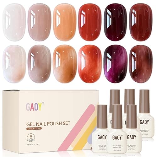 GAOY Tortoise Jelly Gel Nail Polish Set, 6 Fall Colors Brown Red Purple | Blooming Effect, Buildable Color, UV Lamp Required, Long Lasting, Easy to Apply, Salon Manicure at Home - Image 1