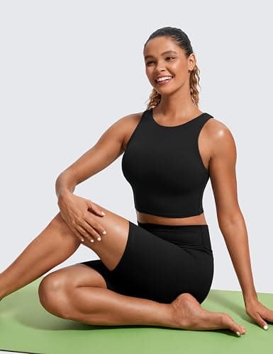 CRZ YOGA Butterluxe High Neck Crop Tank Tops for Women - Racerback Padded Longline Sports Bras Workout thumbnail 3