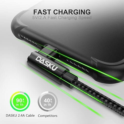 90 Degree iPhone Charging Cable 2Pack 10ft Right Angle Nylon Braided Lightning Charger Cord Compatible with iPhone 14 13 12 11 Pro Max XS XR X 8 7 6 5 Plus iPad（Black） thumbnail 2