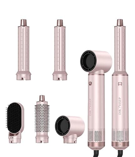 Dryhsip 5 in 1 Hair Styler & Wrap Air Curler, Low-Speed Hair Tools (Pink) | Negative Ionic Hair Brush Drying, Professional Blow Dryer Brush for Curling Volumizing Straightening Styling - Image 1