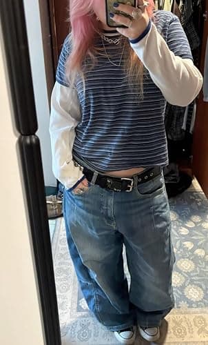 Y2k Grunge Striped Shirts Teen Girls Women Scene Alt 2000s Clothes Long Sleeve Emo Goth Top Vintage Graphic Tees thumbnail 3