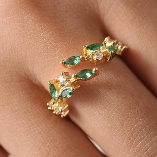 Birthstone Rings Jewelry Birthday Gifts for Women Real Gold Plated Crystal Leaf/Flower Rings Mother's Day Birthday Gift for Her Best Friend Valentine's Day Gift for Girlfriend Wife thumbnail 3