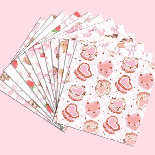 24 Sheets Pink Bow Scrapbook Paper Pink Cute Rabbit Bear Cherry Strawberry Patterned Paper for Card Making Scrapbook Photo Album Journal DIY Craft, 11.8 × 11.8 Inches thumbnail 8