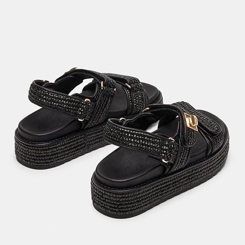 SOVANYOU Raffia Platform Wedge Sandals for Women Comfortable Summer Beach Sandals Open Toe Slingback Platform Sandals with Adjustable Double Buckle - 7 - Black Raffia thumbnail 6