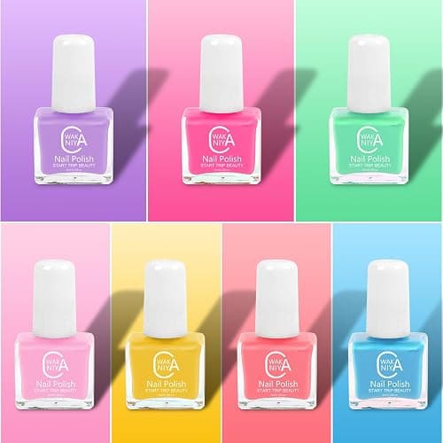 wakaniya Kids Non Toxic Nail Polish Set for Girls with Gems Nail Stickers, 7 Color Peel-Off Low Odor Nail Polish for Toddler thumbnail 2