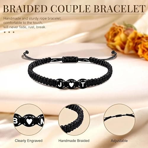 2PCS Custom Name Initial bracelets,Personalized Pinky Promise Couple Bracelets Set,Adjustable Matching Jewelry Gifts for Him/Her, Best Friend, Family,Gift for girlfriend boyfriend,Valentines & Mother's Day Gift thumbnail 4