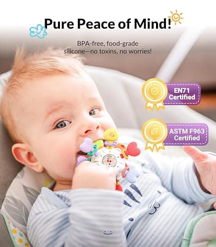 Baby Montessori Rattle & Teething Toys - Safe, Multi-Functional BPA-Free Silicone Sensory Learning Teether Baby Toys for Infant 0-12 Months Teething Relief & Fun Play Perfect Baby Gift for Boys Girls thumbnail 3