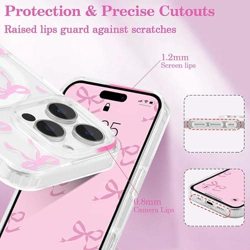 UEEBAI Magnetic for iPhone 16 Pro Max Case, Bow Case Compatible with MagSafe, Wireless Slim Clear Ribbon Aesthetic Phone Cover Anti-Yellowing Shockproof Protective Cover for Women Girl - Pink thumbnail 3