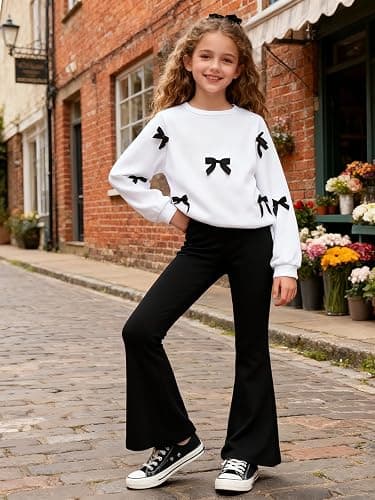 Voxikidio Girls 2 Piece Outfits Long Sleeve Butterfly Sweatshirt & Flared Pants Fall Clothing Set Size 7-12 Years thumbnail 3