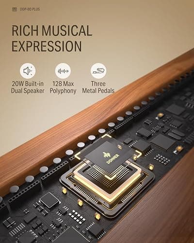 Donner DDP-80 PLUS Digital Piano 88 Key Weighted Keyboard, Home Electric Piano, Supports USB-MIDI & Headphones Connection, Semi-open Cover Designed, with Metal Three Pedal, Power Adapter thumbnail 3