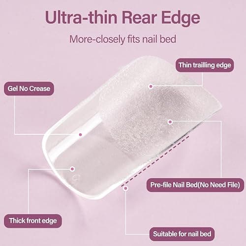 Misssix Medium Square Gel x Nail Tips Kit, 216Pcs Pre Etched Clear Nail Tip | Full Cover False Nail 9-in-1 Gel Glue and Portable Mini U V Nail Lamp for Women 12 Sizes thumbnail 5