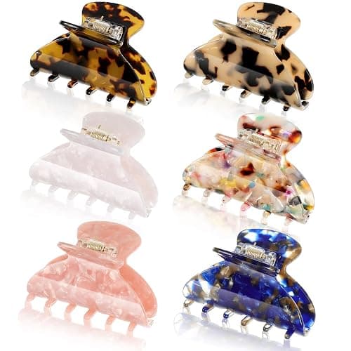 WILLBOND 6 Pieces Medium Hair Claw Clips for Thin Hair 2.6 Inch Tortoise Shell Clip Banana Jaw Hairpin French Style Barrettes Head Accessories for Women Girls(Stylish Patterns) - Image 1