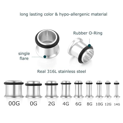 vcmart 14G-00G 36 pcs Ear Gauges Stretching Kit Tapers Plugs Eyelets Implant Grade Steel thumbnail 4