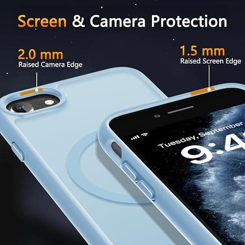 LATVIN for iPhone SE Case 2022(3rd)/2020(2nd), iPhone 8/7 Case, Magnetic Phone Cover with 1 Screen Protector, Compatible with MagSafe, Military Grade Protection, Translucent Matte Back, Light Blue thumbnail 3