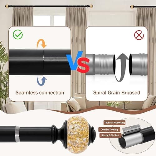 Curtain Rods for Windows,1 Inch Adjustable Window Curtain Rod, Curtain Rod Set with Luxury Crystal Translucent Finials for Bedroom, Living Room (Black Gold, 28-52 in) thumbnail 5