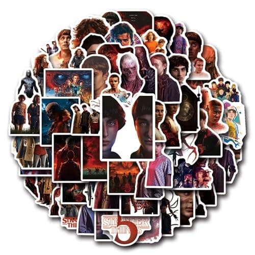 60pcs Movies Stranger Things 5 Stickers Pack, Cartoon Stranger 5 Things 5 Style Waterproof Vinyl Stickers for Teenagers and Adults for Laptop Skateboard Phone Guitar Travel Case Bike thumbnail 6
