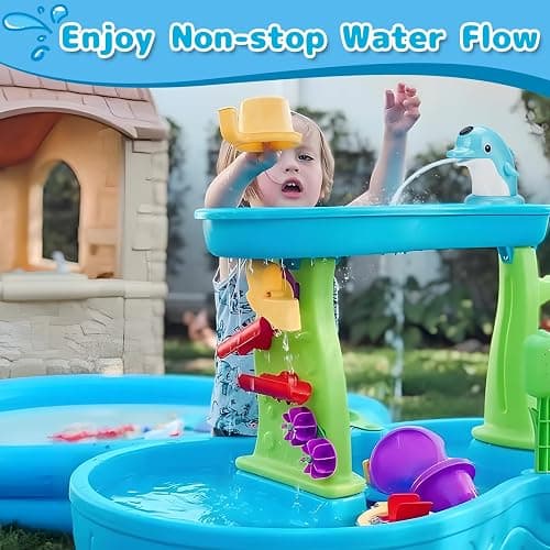 Dolphin Water Table Pump Toy for Kids - Battery Powered, 3-Hour Non-Stop Play - Summer Water Fountain Play Table with Dolphin Design (Blue) thumbnail 2
