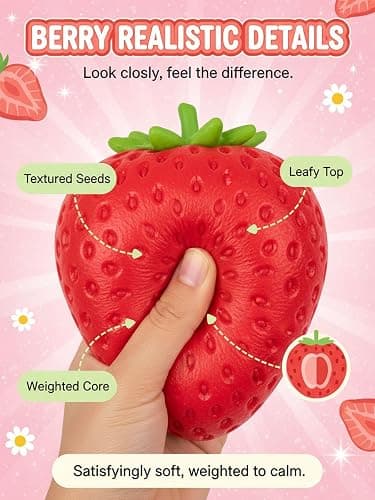 Squishy Squeeze Strawberry Giant Jumbo Big 5&4 Inch Slow Rising Stress Ball, Realistic Fruit Squeeze Toy for Relief, Adults Kids Sensory Fidget Strawberry Squishy Gifts Party Favor(RED+Pink) thumbnail 3