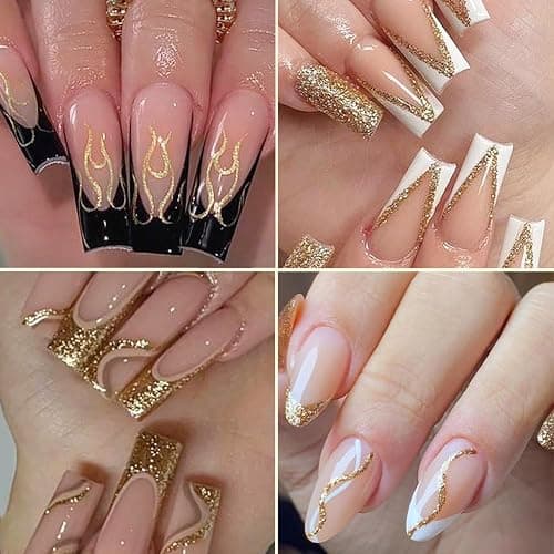 Fcozpjk Gel Liner Art Set 2PCS Sparkle Glitter Silver Gold Gel Polish 8ml Soak Off UV Painting with Built in Thin Nail Brush Swirl Nails Design Dotting Drawing French Manicure Tip Tool thumbnail 4