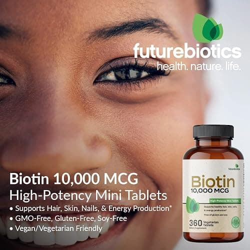 Futurebiotics Biotin 10,000 MCG High Potency Tablets Supports Healthy Hair, Skin & Nails & Energy Production, Non-GMO, 180 Vegetarian Tablets thumbnail 3