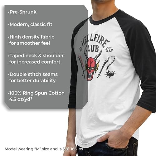 Men's Stranger Things Hellfire Club Costume Baseball Tee - White/Black - Small thumbnail 7