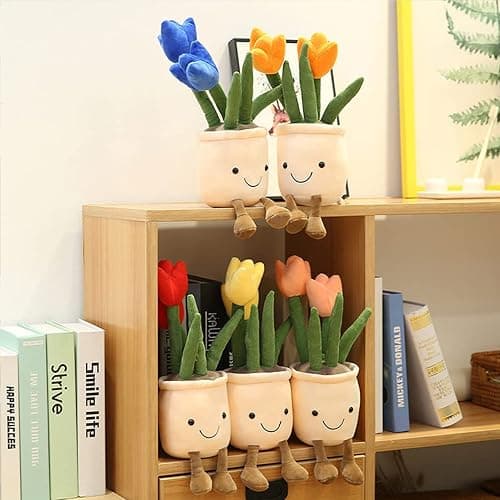 Evlooe 3pcs Tulip Plush Toy, Cute Tulip Plushies, Stuffed Potted Plants Plush Doll, Soft Plush Succulent Gifts for Kids Boys (Red+Orange+Pink) thumbnail 6