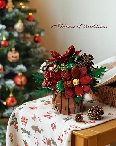 Nifeliz Poinsettia Flowers Building Set, Artificial Poinsettia Floral Arrangement for Adults, Tabletop Flower Decor for Home or Desk Display (767 PCS, NF10347) thumbnail 2