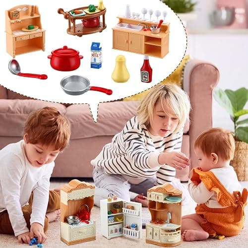 43 Pcs Dollhouse Furniture Kitchen Play Set Miniature Refrigerator with Mini Food Pots and Pans Set Pretend Kitchen Accessories Toys thumbnail 5