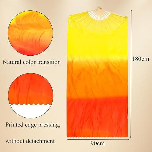 Leemiman Professional Belly Dance Fans Veils Pair (Left+Right),180x90cm Faux Silk Fan Veils for Oriental Dance Performances Stage Shows - white thumbnail 3
