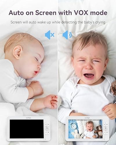 Comfyer No WiFi Split-Screen Baby Monitor with 2 Cameras and Night Vision, 7" HD Baby Monitor with a Flexible Bracket, Audio Alert, High/Low Temperature, VOX Mode, 2 Way Audio, Remote PTZ - 7''720P Display with 2 1080P Camera thumbnail 9