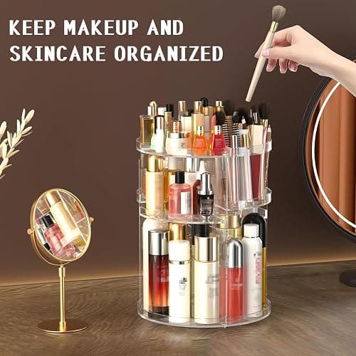 huipinghu Makeup Organizer | 360° Rotating Cosmetic Storage with Large Capacity | Clear Spinning Organiser with 7 Adjustable Layers | Vanity Table Stand for Bedroom & Bathroom thumbnail 8